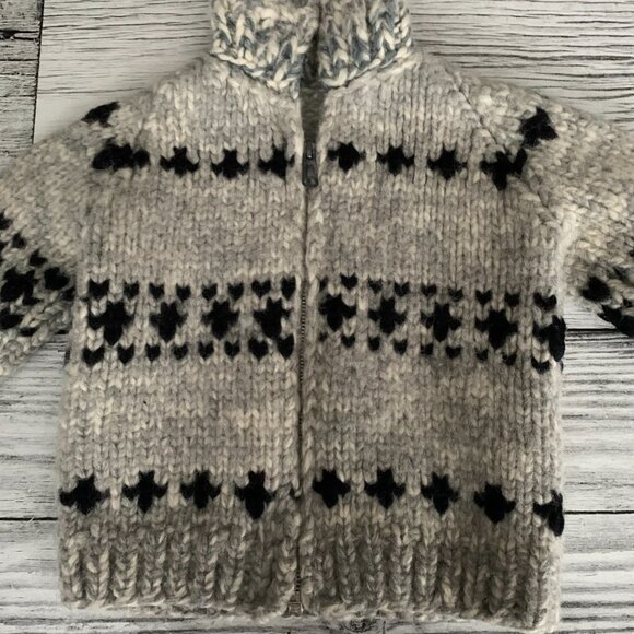Vintage Cowichan Sweater Hand knit Wool Kids 2T Full Zip Hooded Cardigan Jacket - Picture 2 of 11